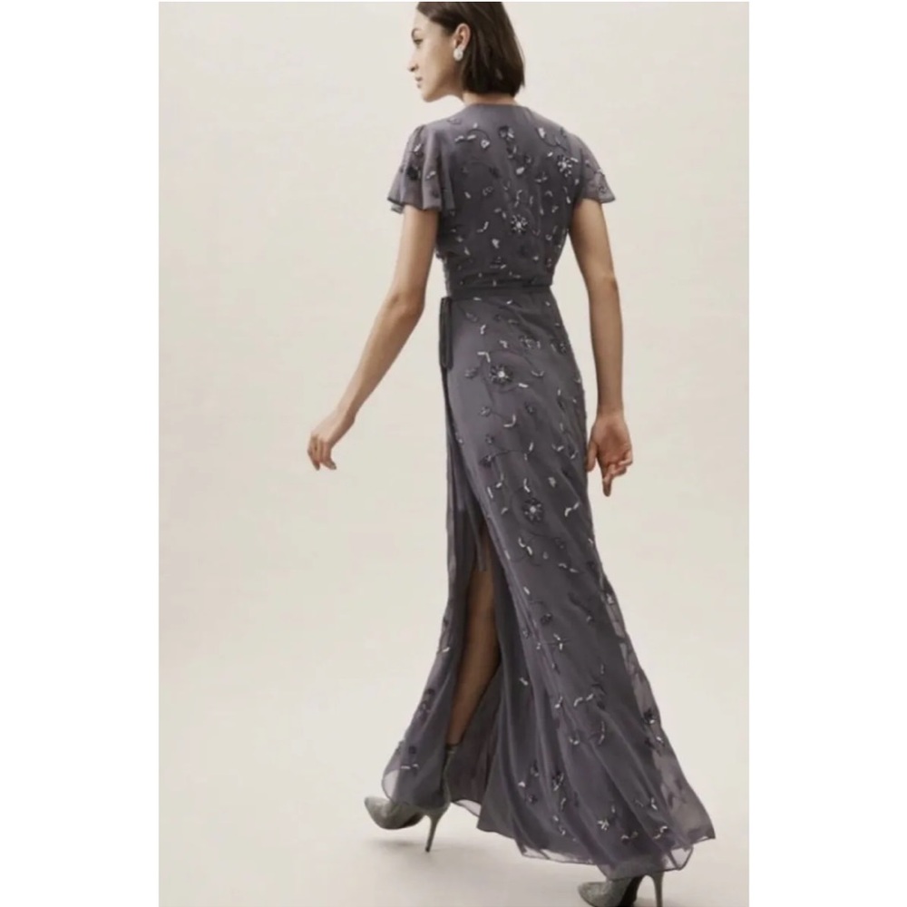 BHLDN Plymouth Grey Beaded Maxi Wrap Dress - Picture 3 of 10